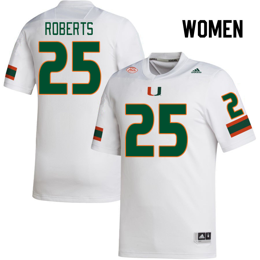 Women #25 Terry Roberts Miami Hurricanes College Football Jerseys Stitched-White
